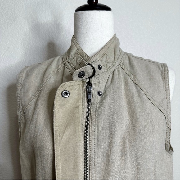 Michael Stars 100% Linen Tan Military Fully Zip Vest Jackets, Sz Large - Picture 3 of 12